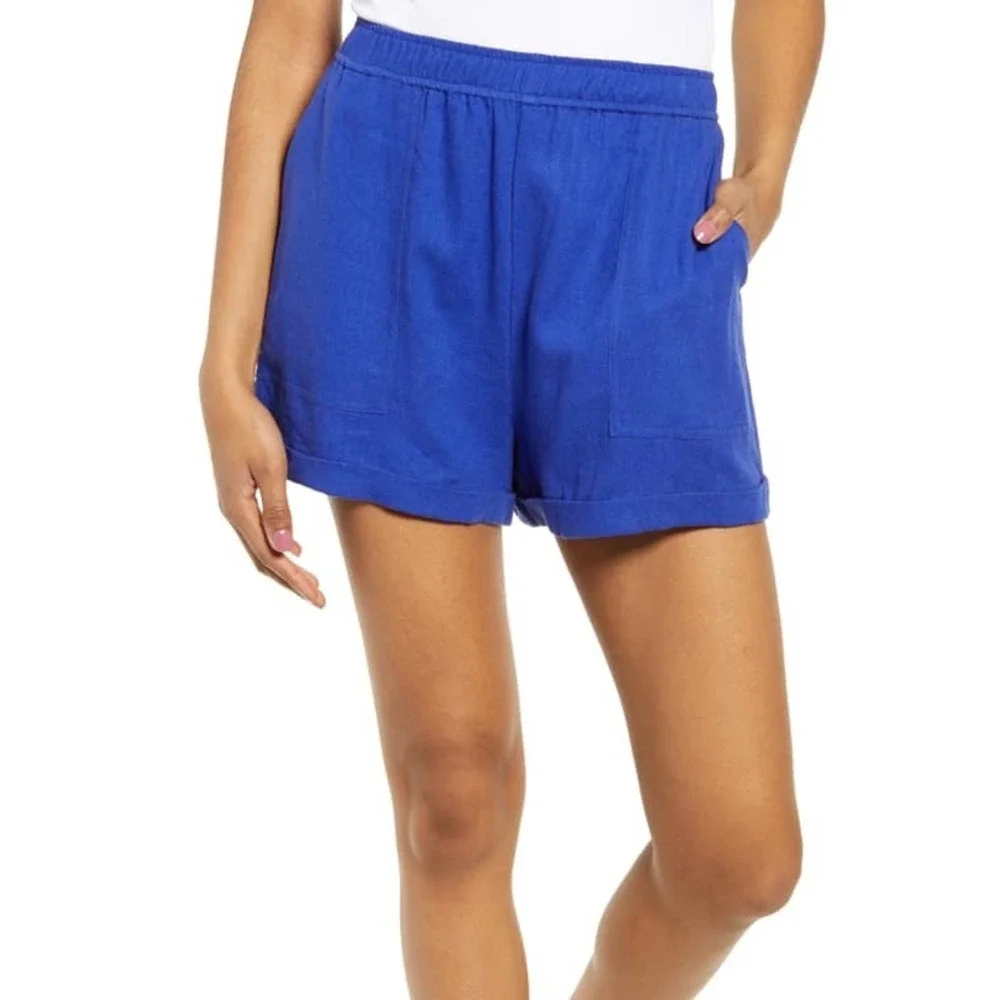 BP Blue Shorts Cuff Hem Linen Blend